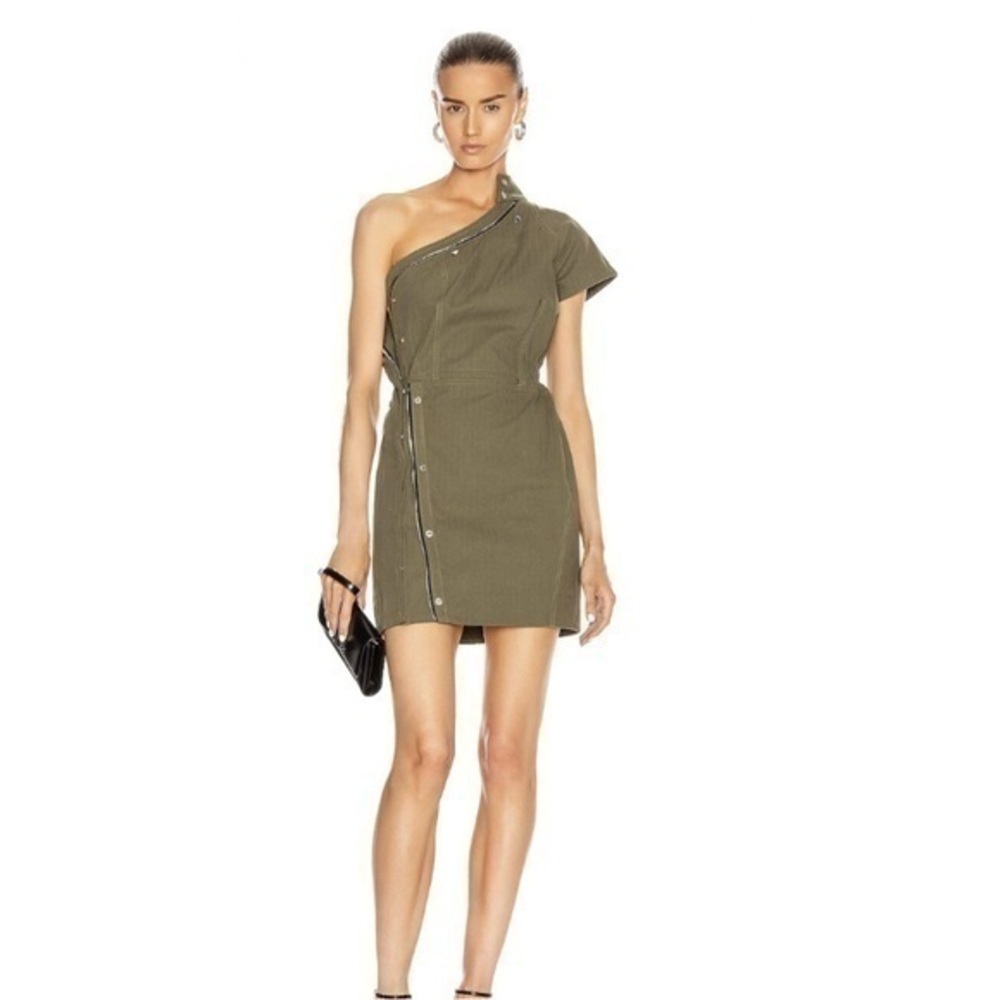 RtA Sivian Mini Dress Zipper Snap Asymmetric One Shoulder Dress Size S NWT